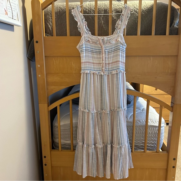 5 FOR $25 | Violet Skies 100% Cotton Stripe Tiered Ruffle Strap Midi Dress S - Picture 11 of 11